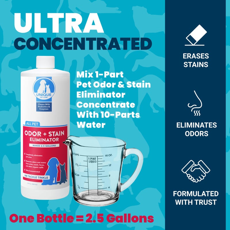 Unique Pet Odor and Stain Eliminator Liquid Concentrate - Makes Over 10 Gallons - Eliminates Pet Odors and Stains (128 oz) - Image 4